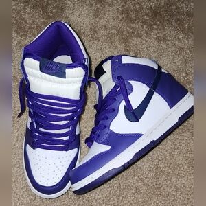 Purple and white Nike Dunks High. Sz 7Y
